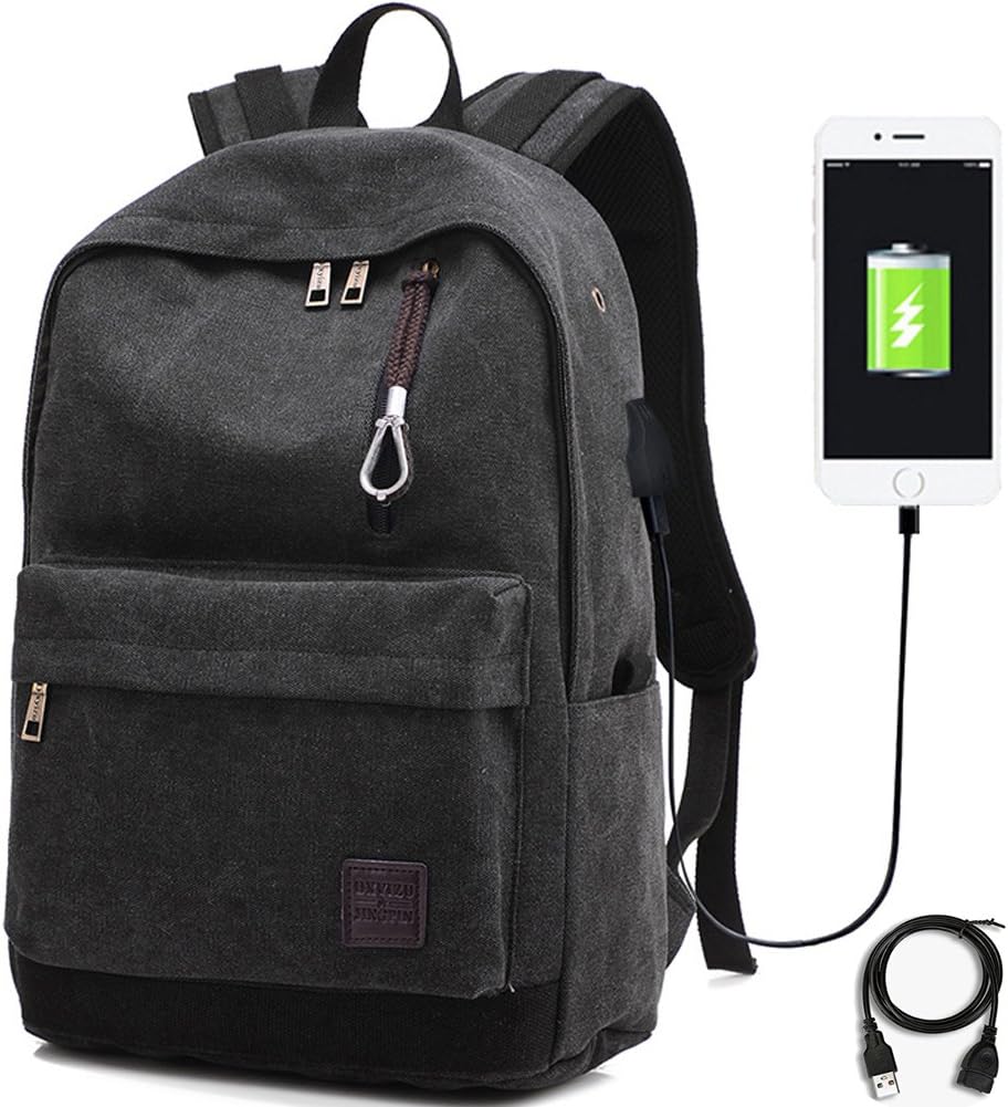 Trustbag Backpack Laptop Computer Notebook Backpacks with USB Charging and Headphone Port, USB Cable School Travel Business Wearproof Bag (black)