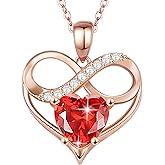 ousralia Rose Gold Birthstone Necklaces Heart Birthstone Pendant Necklaces For Women Valentine's Day Mother's Day Anniversary Christmas Gifts