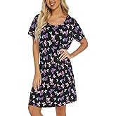 ENJOYNIGHT Womens Nightgowns Cotton Sleepwear Plus Size Sleep Shirt Short Sleeve Nightshirt Print Sleepshirt