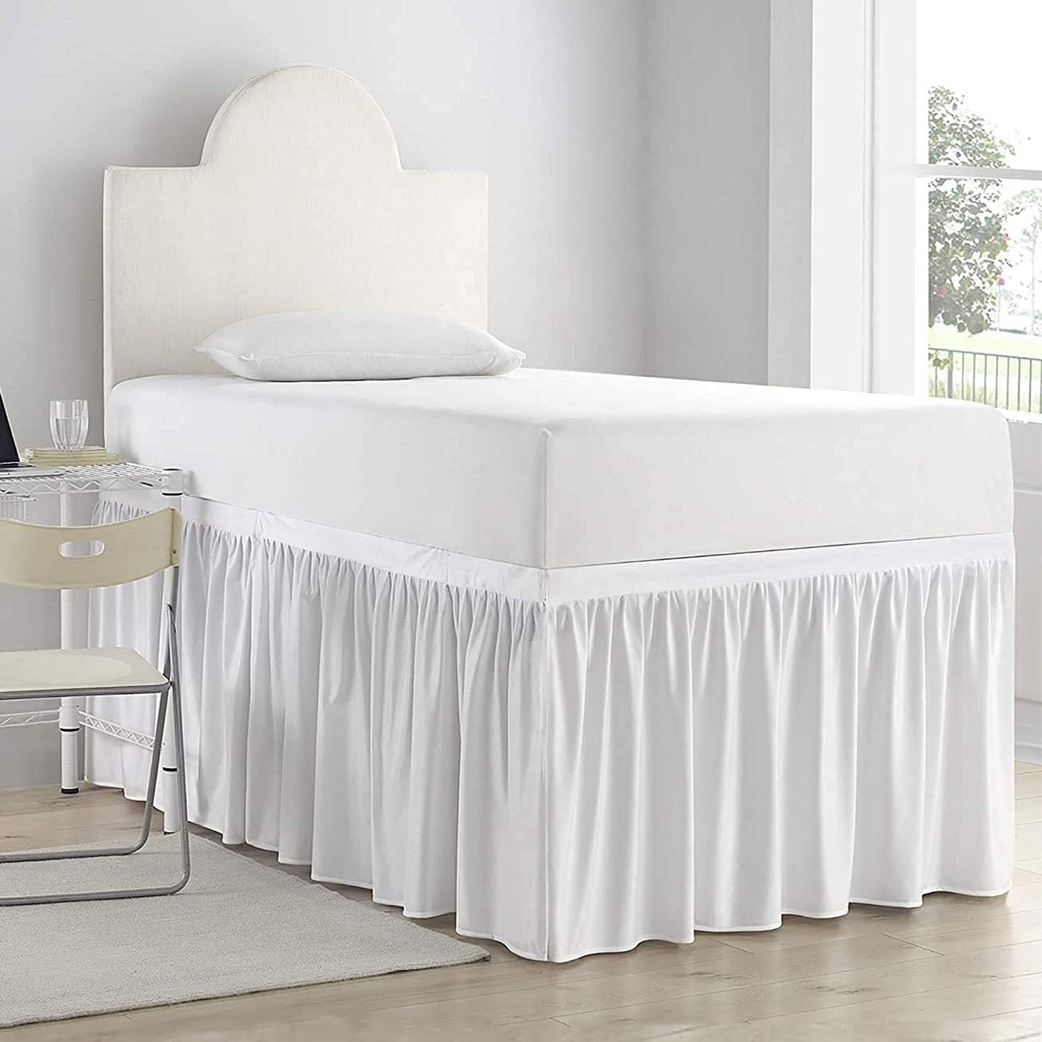 Photo 1 of SKY BEDDINGS Dorm Room Bed Skirt - College Dorm Bed Skirt - Twin XL, Extra Long - 32 Inch Drop - 100% Microfiber - White