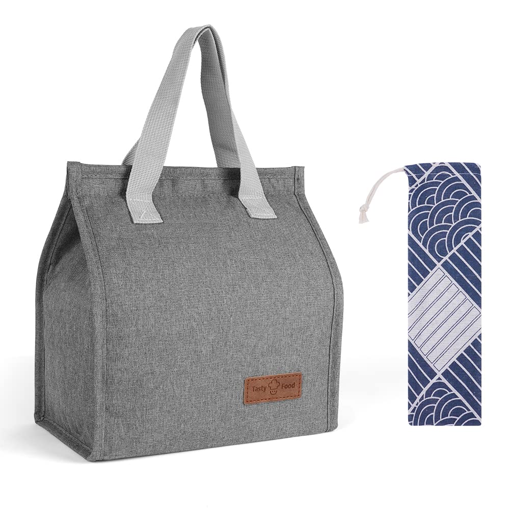 Vicloon Lunch Bags for Women Men, Portable Lunch Box Bag, Insulated Cooler Bag Thermal Leak-Proof Lunch Organizer, Thermal Cooler Bag for Work Outdoor School Travel (Grey)