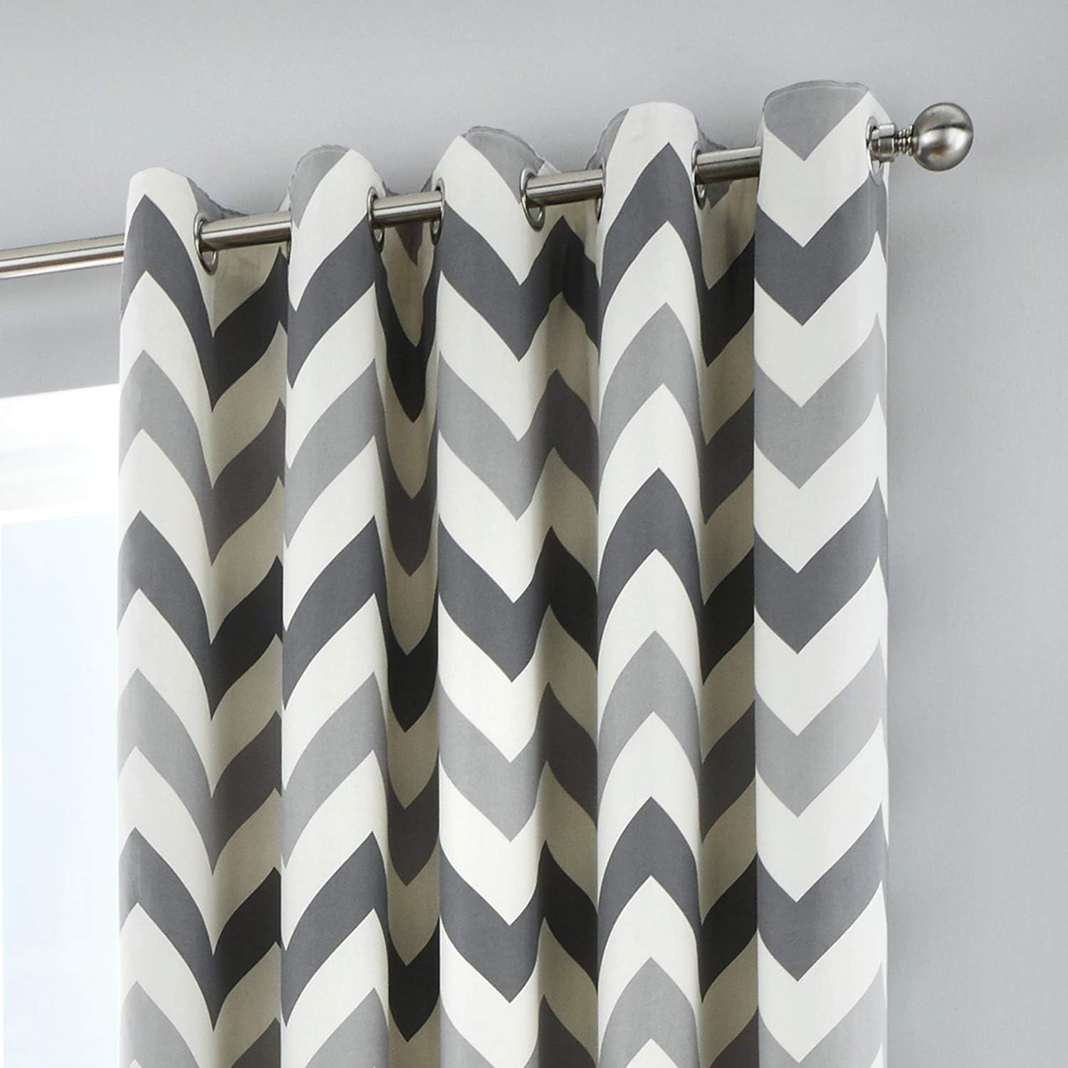Fusion - Chevron - 100% Cotton Pair of Eyelet Curtains - Grey - 46 Width x 72 Drop (117 x 183 cm), W 117" x L 183" (2 Panels) - Image 4