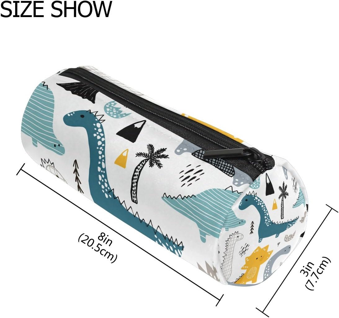 ISAOA Round Pencil Case Dino Scandinavian Style Portable Pen Bag Storage Pouch Purse Pen Holder Suitable for Children Student or Officer Travel Makeup Bag - Image 3