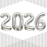 32 Inch Silver 2026 Balloons, Gaint 2026 Number Balloons for New Year Eve Party Supplies New Years Decorations Christmas, Graduations Decorations