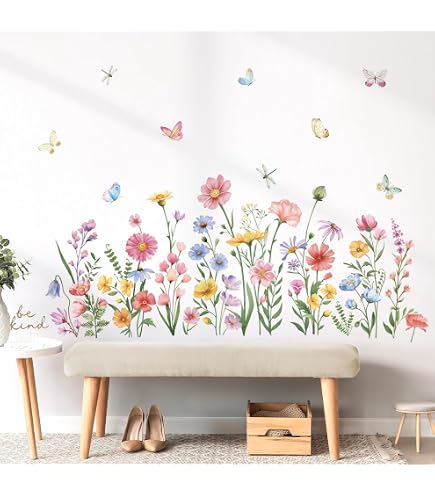 wondever Stickers Muraux Herbe Verte Coin Plinthe Autocollant Muraux Mural Stickers Fleur de Jardin Sauvage Papillons pour Chambre Salon Bureau Mur TV wondever Stickers Muraux Herbe Verte Coin Plinthe Autocollant Muraux Mural Stickers Fleur de Jardin Sauvage Papillons pour Chambre Salon Bureau Mur TV