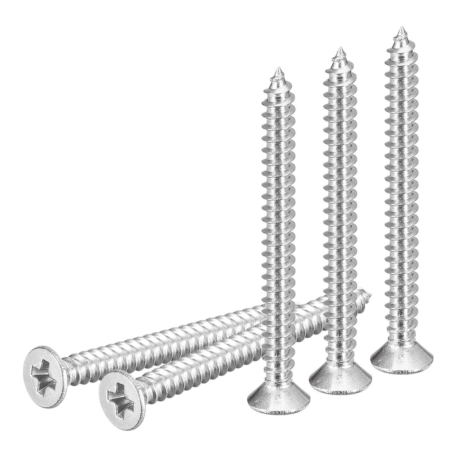 DTGN 100Pcs #4x1-1/4" Flat Head Wood Screws, 304 Stainless Steel Phillips Self Tapping Screws - Good for Woodworking, Furniture - Silver