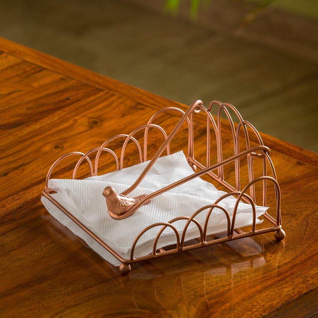 Buy ExclusiveLane 'Bird On Fence' Handcrafted Decorative Tissue Holder for Table in Iron Paper