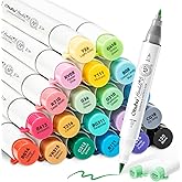 Ohuhu Alcohol Markers Brush Tip 24 Colors, Brush & Fine Double Tipped Alcohol Based Art Marker Set for Artist Sketching Adult
