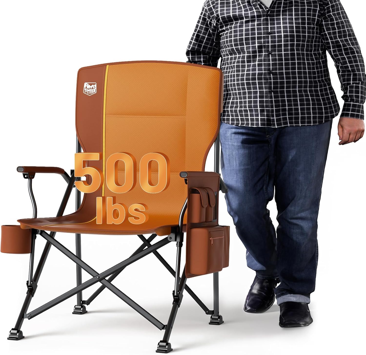 TIMBER RIDGE Oversized Folding Camping Chair High Back Heavy Duty for Adults Support up to 500lbs with Cup Holder, Side Pocket Cooler Bag Image