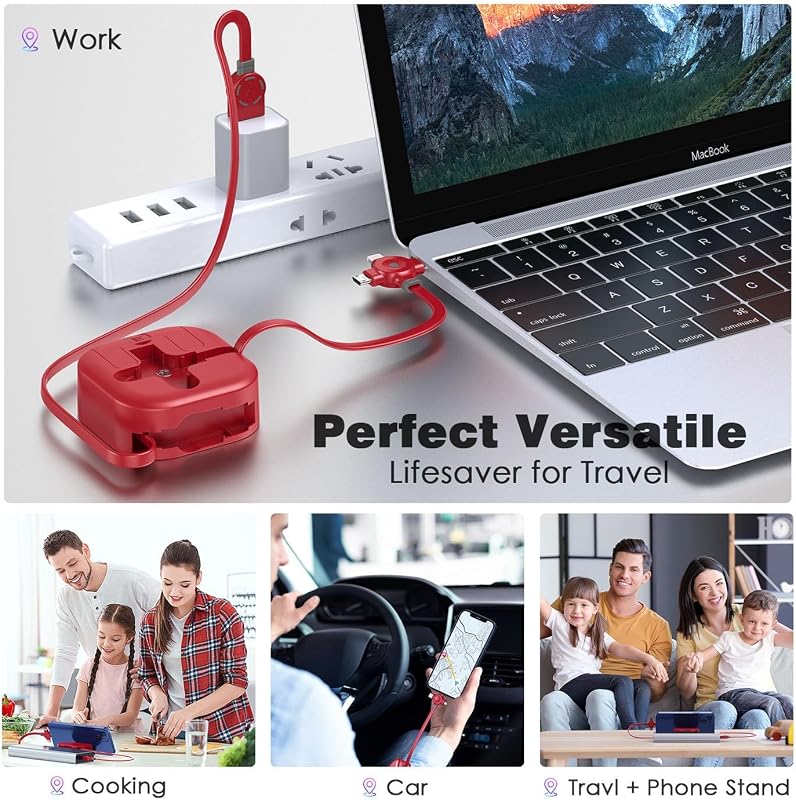 USB Múltiple Carga Cable,Retráctil 1.2M Soporte Carga Rápida Cable,4 en 1
