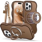 XYZ for iPhone 16 Pro Max Case, [Compatible with Magsafe],[Magnetic Soft Slicone Ring Holder],Curly Wavy Frame Hard Translucent Matte Back Cover Shockproof Phone Case for 16 Pro Max 6.9'', Brown