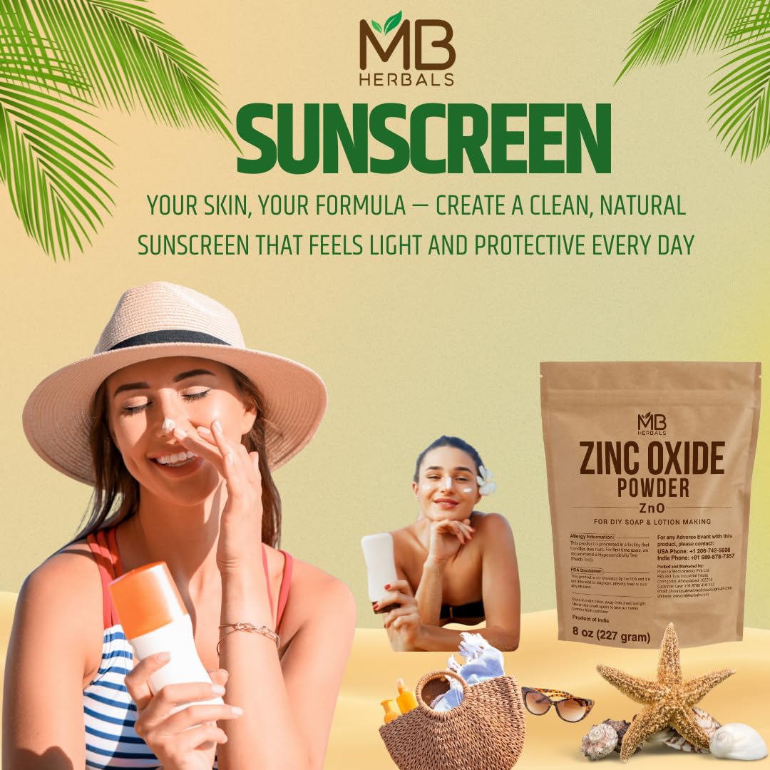 MB Herbals Zinc Oxide Powder 3.5 oz | Uncoated & Non-Nano | For DIY Sunscreen Lotion & Cream