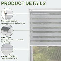 MiLin No Tools No Drill Cordless Zebra Blinds