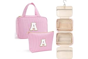 YOOLIFE Initial Hanging Toiletry Bag for Teen Girl - Christmas Gifts for Women Teenage Girls Stocking Stuffers, Travel Toiletry Bag Gifts for Mom Daughter Sister Friends, Letter A, Pink