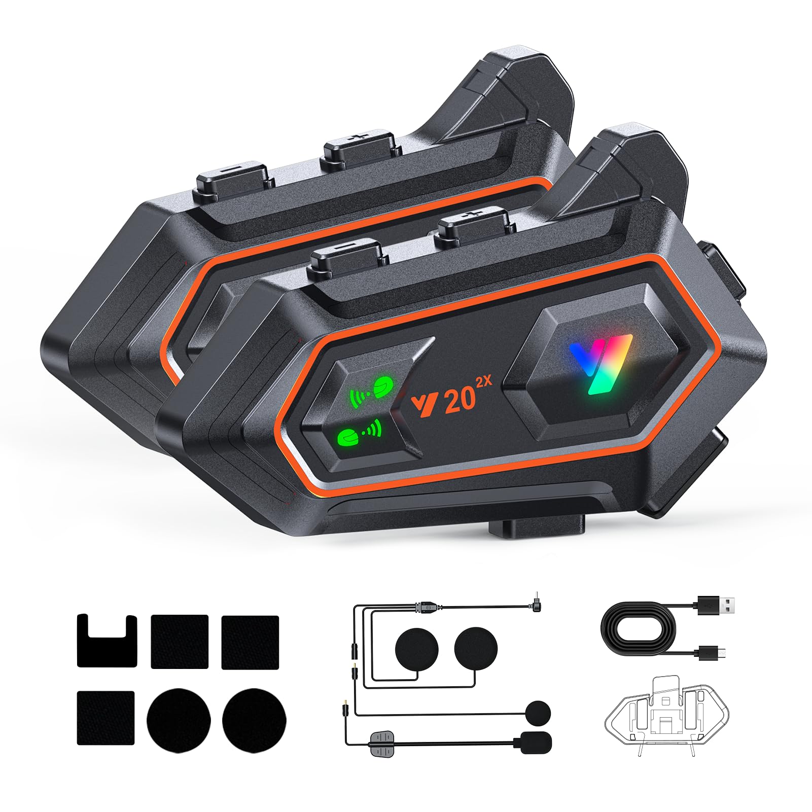 JJXCYH Motorcycle Helmet Speakers, Helmet Bluetooth Intercom Double Noise Cancellation Helmet Headphone Strong Bass/IPX6 Waterproof helmet bluetooth headset Universal Communication Systems 1000mAh