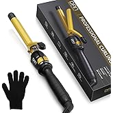 DAN Technology 3/4 Inch Curling Iron Wand for Classic Natural Curls, Tourmaline Ceramic Hair Curler with 180°F–430°F Adjustable Temperature, Fast Heating, Dual Voltage, Auto Shut-Off, Black & Gold