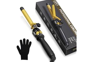 DAN Technology 3/4 Inch Hair Curling Iron 19mm Ceramic Tourmaline Curling Wand for All Hair Types Dual Voltage Hair Curler Fast Heat up Curling Tool for Salon, Hairdressing Beauty School, Gold Black