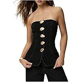Milumia Women's Metal Button Front Denim Tube Top Elegant Sleeveless Bandeau Tops