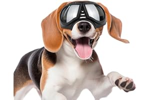 PETLESO Dog Goggles for Small to Medium Breeds, Small Dog Sunglasses UV Protection Windproof Snowproof, Outdoor Driving/Riding/Hiking Eyes Wear, Soft Frame Adjustable Straps, Silver Lens