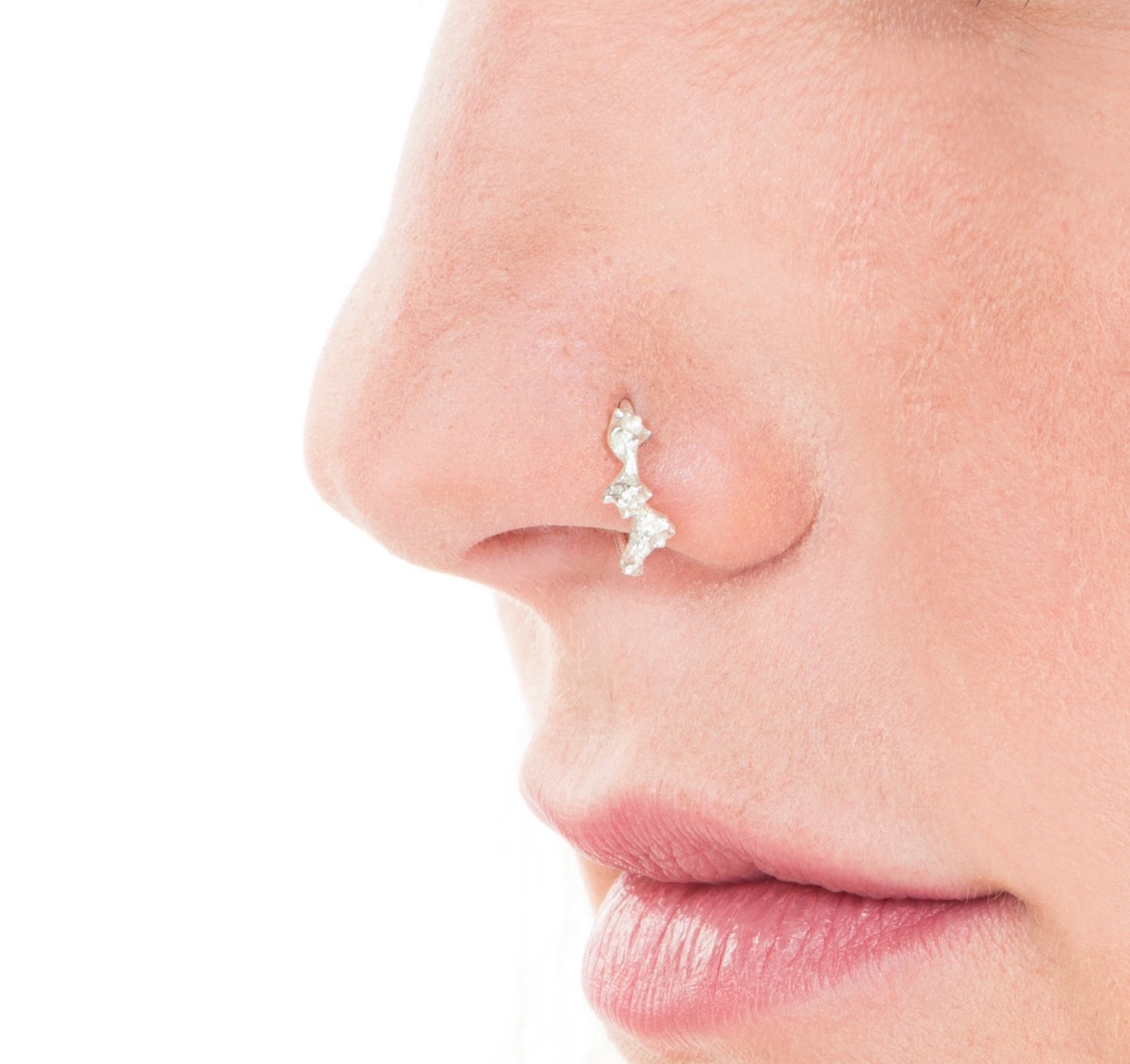 Nose Ring, Handmade Designer Sterling Silver Flowers Nose Ring, Piercing / Earring