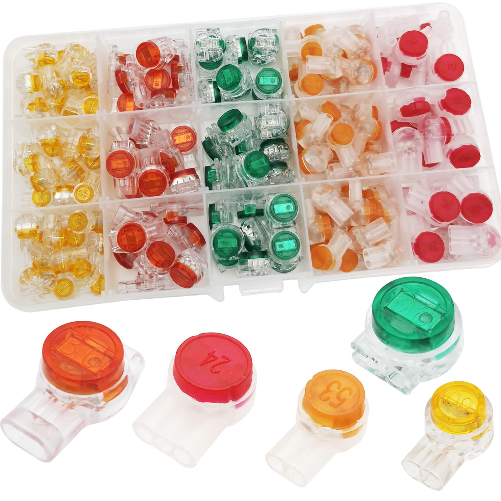 CTRICALVER 174 Pcs Telephone Wire Connectors, UY/UY2/UR/UR2/UG Phone Wire Splice Kit, Jelly Crimp Connectors, Clear Button Telephone Cable Connectors, for Data Cable Telephone Wire