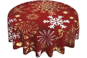 Sweetshow Merry Christmas Round Tablecloth 60 Inch Winter Gold White Snowflake Decorative Round Table Cloth with Dust-Proof Wrinkle Resistant for Home Kitchen Dining Room Patio Outdoor Picnic Party