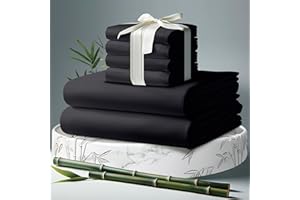 DECOLURE 100% Organic Viscose Derived from Bamboo Sheets Queen Size 6pcs - Ultra Soft & Luxuriously Cooling, 17" Deep Pocket, Double Stitching, Perfect for Hot Sleepers - Queen Bed Sheets (Charcoal)