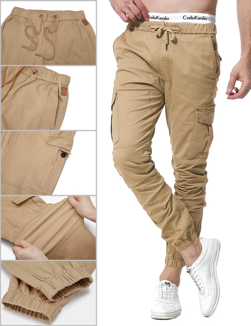 ZOEREA Herren Hose Chino Cargo Hose Jogginghose Herren Baumwolle Braun Casual Sweatpants Herren Freizeithose Elastische Pants L 6