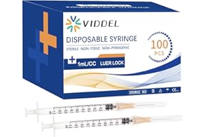 VIDDEL 100pcs 1ml/cc 25G 5/8 inch (16mm) Luer Lock for Industrial Scientific Accessories, Refilling Liquid, Individually Wrapped