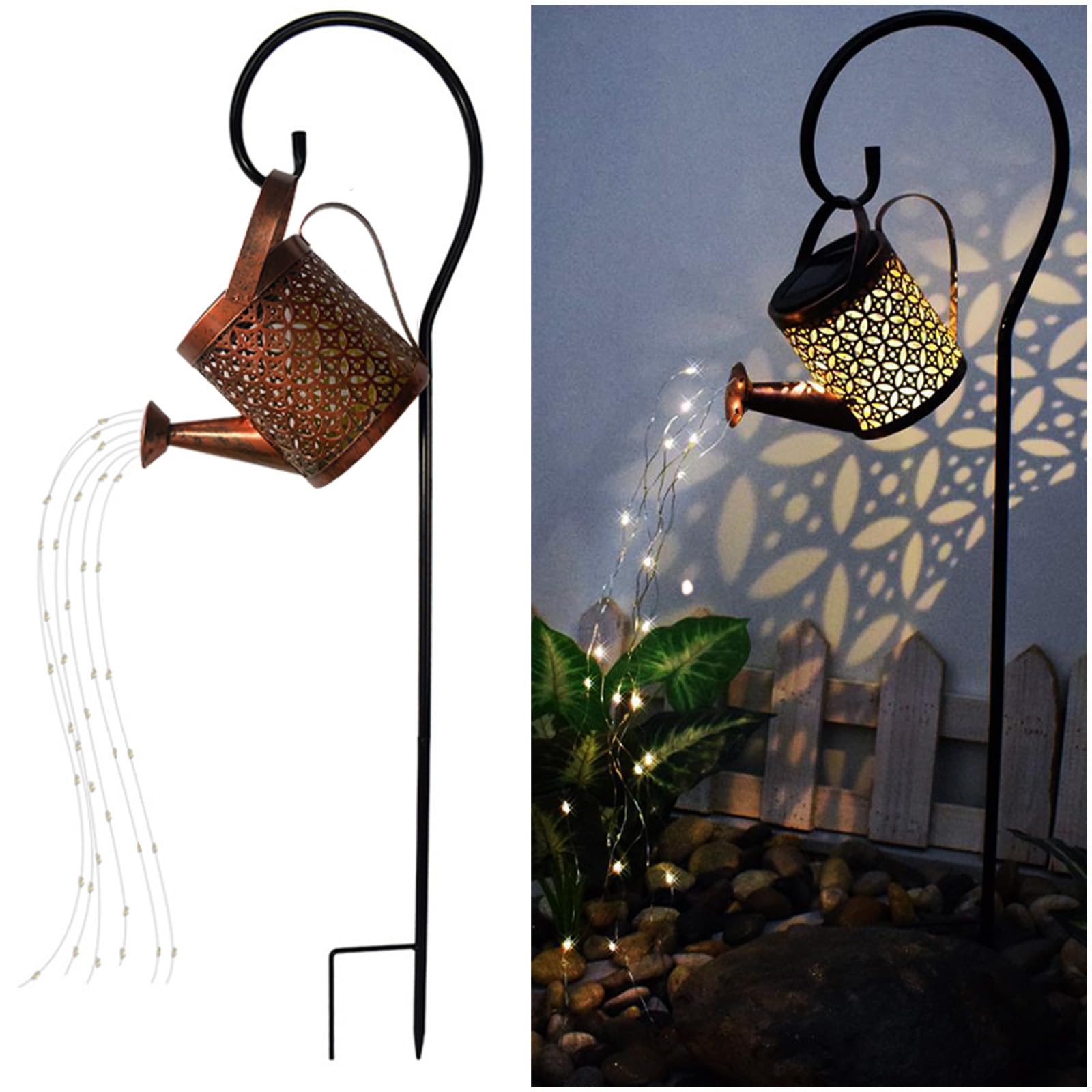 Merrytech Solar Lanterns Outdoor Waterproof,Metal Watering Can Sun Garden Decor,Hanging Solar Lights Yard Art,Outside Patio Decorations Gardening Birthday Gifts for Mom Grandma Women, with Hook, Large