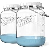 Dwbligt 2 Pack 1.5 Gallon Glass Jar With Airtight Lid, Large Mason Jars Wide Mouth with Scale Marks, Big Glass Storage Containers with Heavy-duty Handles & Non-slip Bases - for Flour, Pickling (192Oz