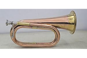 Copper Bugle Military, Traditional US Cavalry Horn, Functional Musical Instrument, Brass and Copper Construction