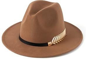 HUDANHUWEI Women's Wide Brim Fedora Panama Hat with Metal Belt Buckle