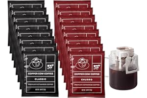 COPPER COW COFFEE Copper Cow Premium Pour Over Single-Serve Vietnamese Coffee | Classic Black, Churro | Dark Roast | Includes 16 Coffees