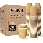 DAILYPACK 500 Pack 8 oz Coffee Cups, Insulated Ripple Wall Hot Coffee Cups for Home, Office, Hotel, Meetings, Parties