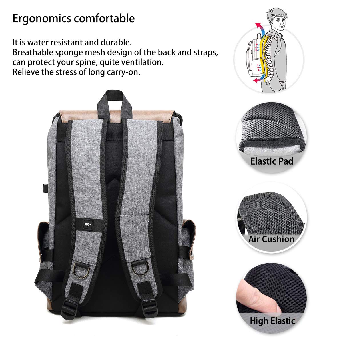 Casual Laptop Backpack, Large College School Backpack for Men&Women with USB Charging Port, Big Business Computer Bag, Khaki