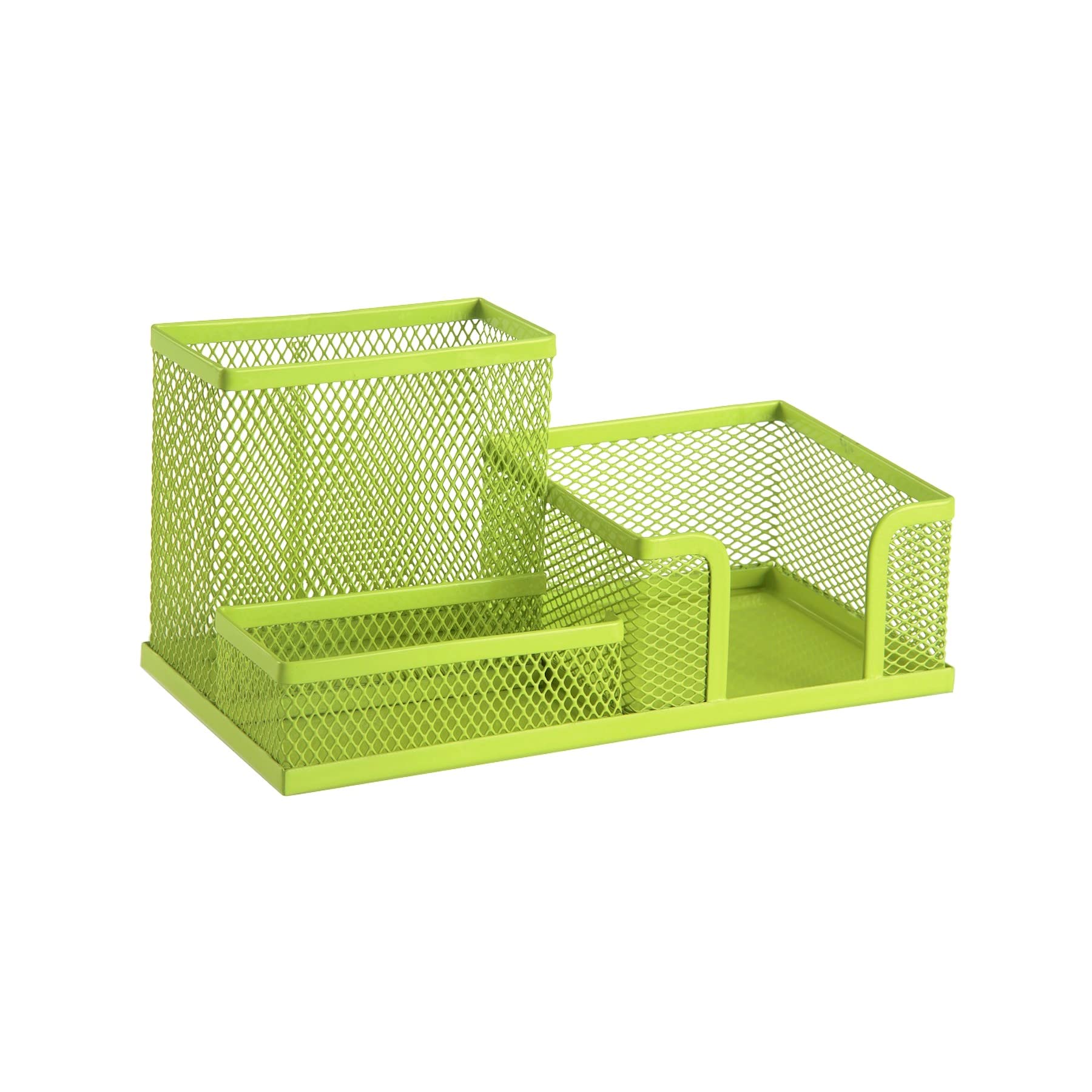 Leviatan Metal Desk Organizer - Office Pen Holder with Mesh Note Holder 205 x 103 x 98 mm, Lime Green