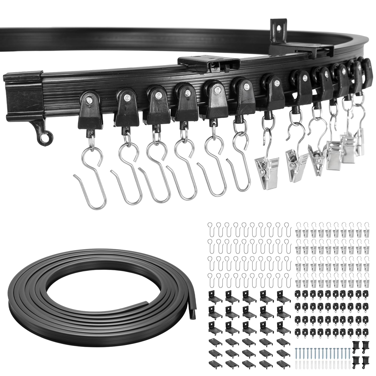 Dyna-Living Flexible, Bendable Curtain Track - Ceiling Mount, Room Divider - For Curtains & L/U Bay Windows 9.8ft (3M) - Black