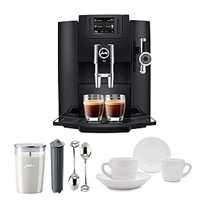 Jura 15109 Automatic Coffee Machine E8, Black Includes Jura Milk Container, Jura Filter Cartridge and Two Espresso Cups and Sauceres