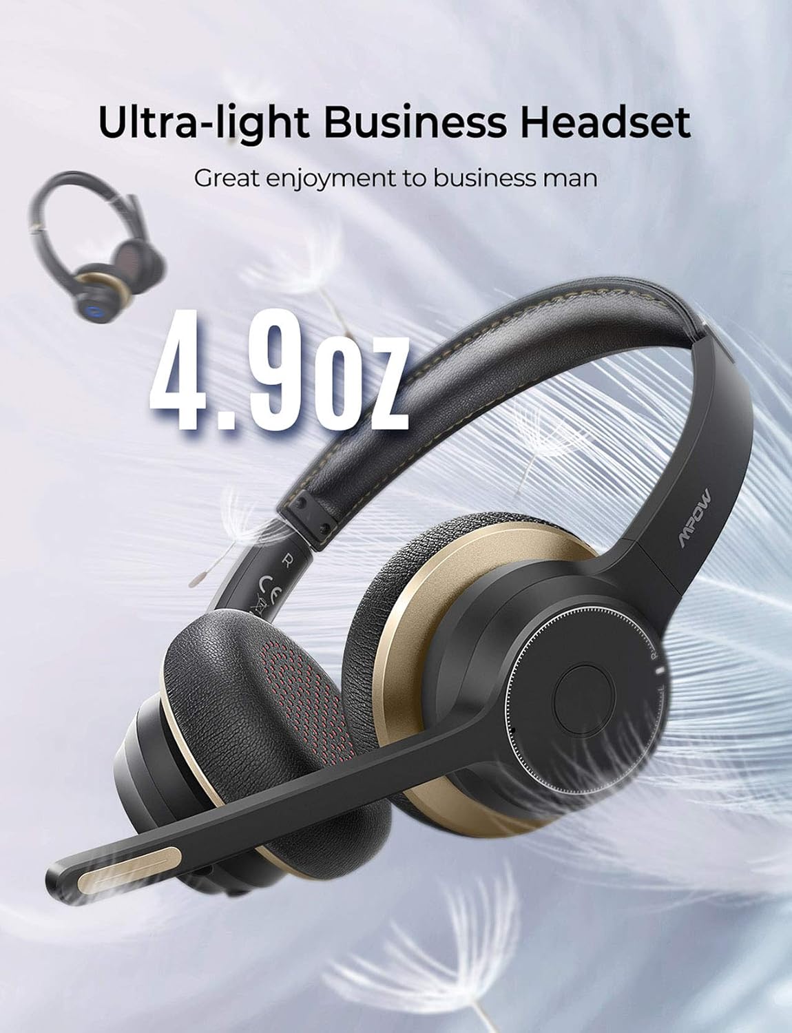 Mpow Bluetooth Headset V5.0 with Dual Microphone, Wireless PC Headphones,CVC8.0 Noise Canceling, On Ear for Computer,Cell Phone, Call Center, Office, Skype, 22 H Talk Time,Soft Earpad (Wired Optional): Electronics