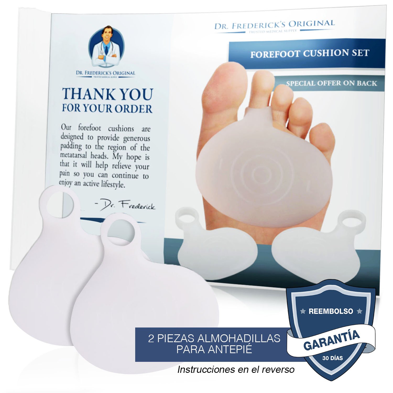 Conjunto de Almohadillas para el Metatarso de 2 Piezas de Dr. Frederick\'s– Cojines para Aliviar el Dolor Rápidamente