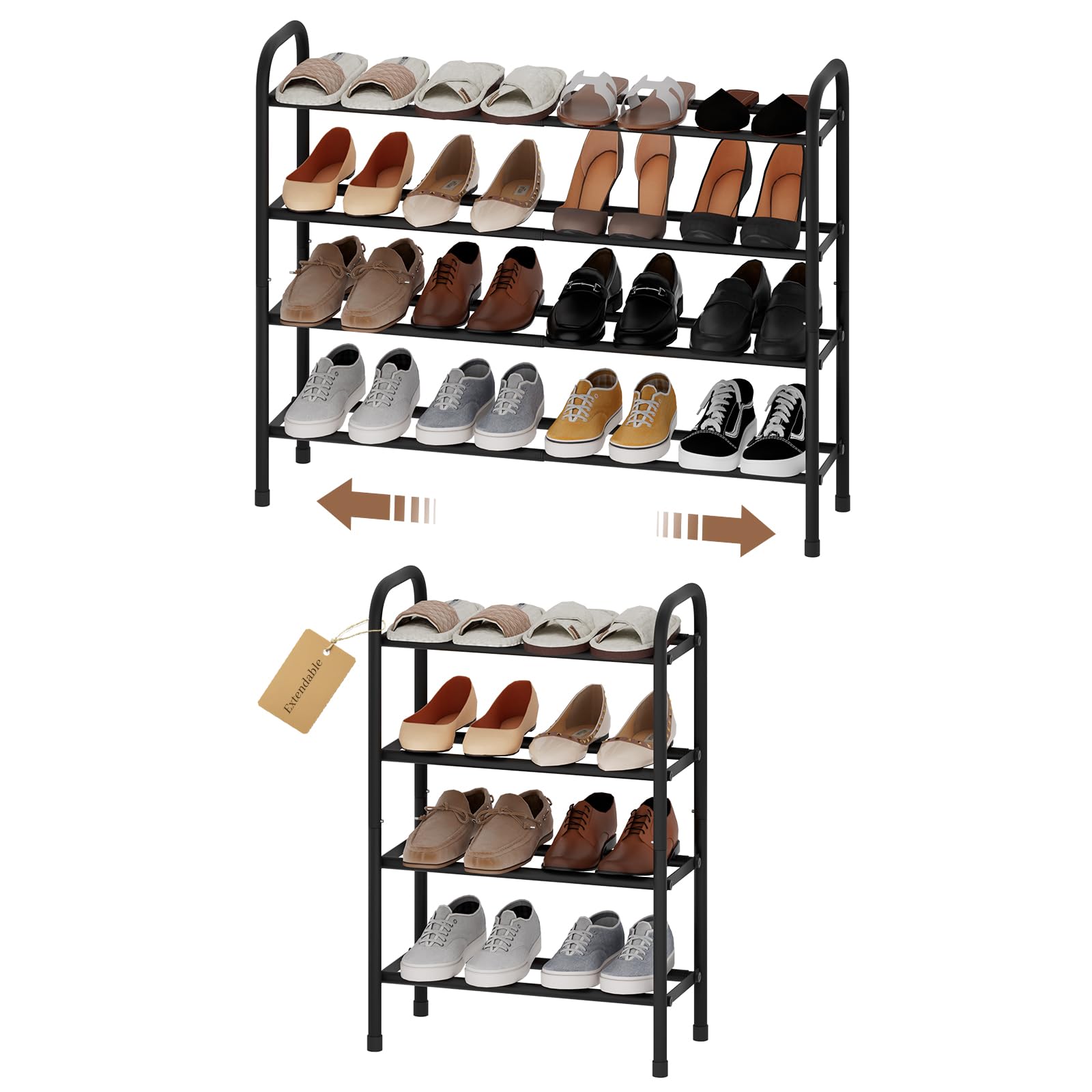 Photo 1 of AUGOHCMIL Expandable Shoe Rack, 4-Tier Metal Small Shoe Rack, Adjustable Shoes Organizer, Storage Shelf for Closet, Entryway, Black