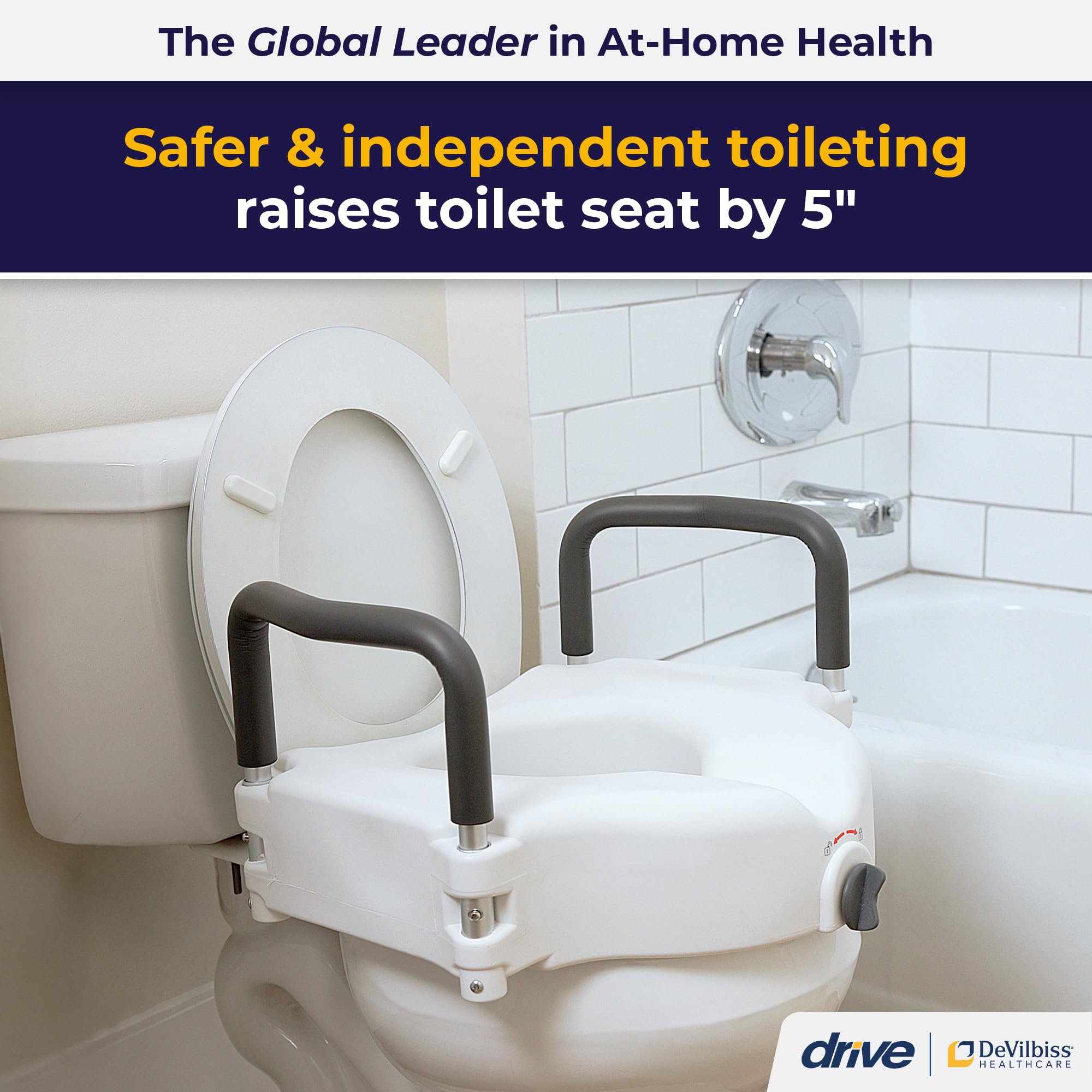Drive Medical RTL12027RA 2-in-1 Raised Toilet Seat with Removable Padded Arms, Standard Seat