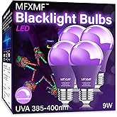 mfxmf 4 Pack A19 LED Black Light Bulbs,9W (100W Equivalent) E26 Base Dimmable Black Lights, UVA Level 385-400NM, Halloween Li