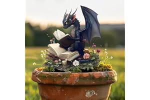 Dragon Reading Book Acrylic Garden Stake, Indoor and Outdoor Decoration, Idea Gift for Flower Potted Ornament and Landscape B