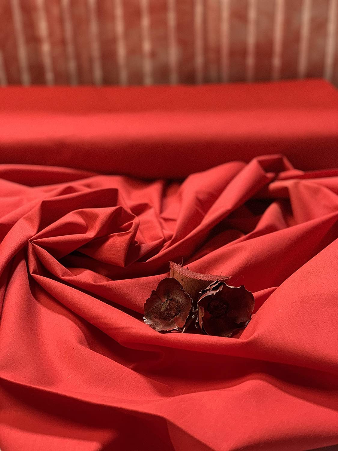 100% Egyptian Cotton Fabric Cambric Poplin Soft Dress Material/Art and Craft/Cotton Fabric Sold by Meter UK 44" (5 Meter, RED)