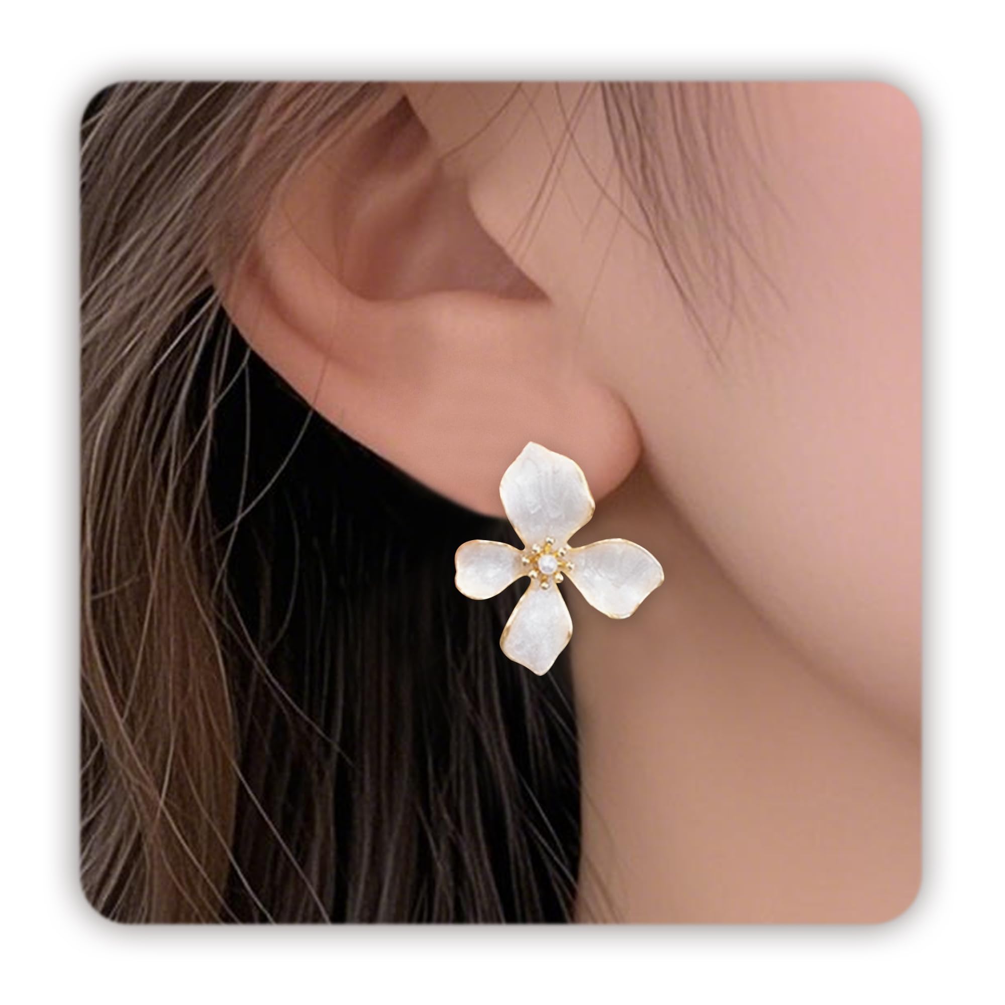 Photo 1 of Pealicious Floral Earrings for Women, White Flower Stud Earrings Elegant Flower Hawaiian Earrings as Vacation Jewelry, Statement Bohemian Pearl Flower Earings Wedding Accessories