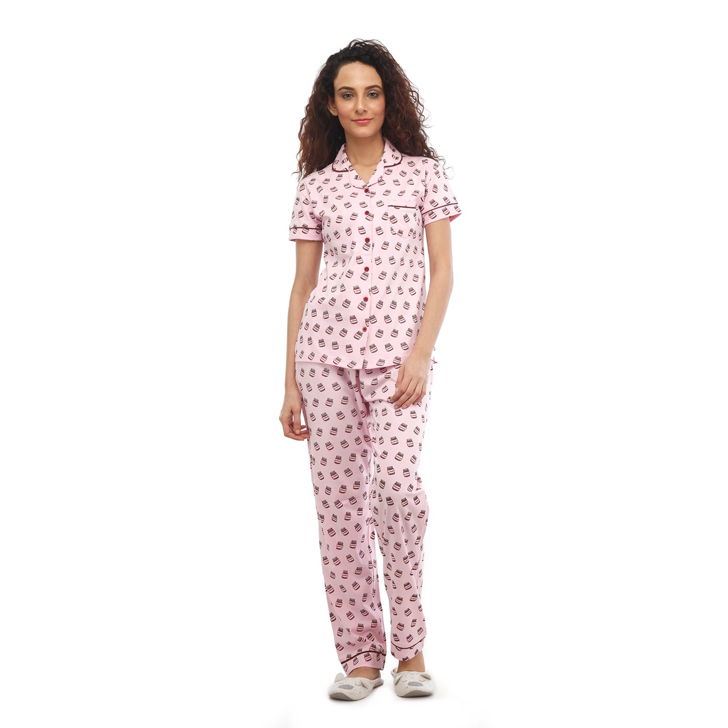 nite flite nutella all over pink cotton pajama set