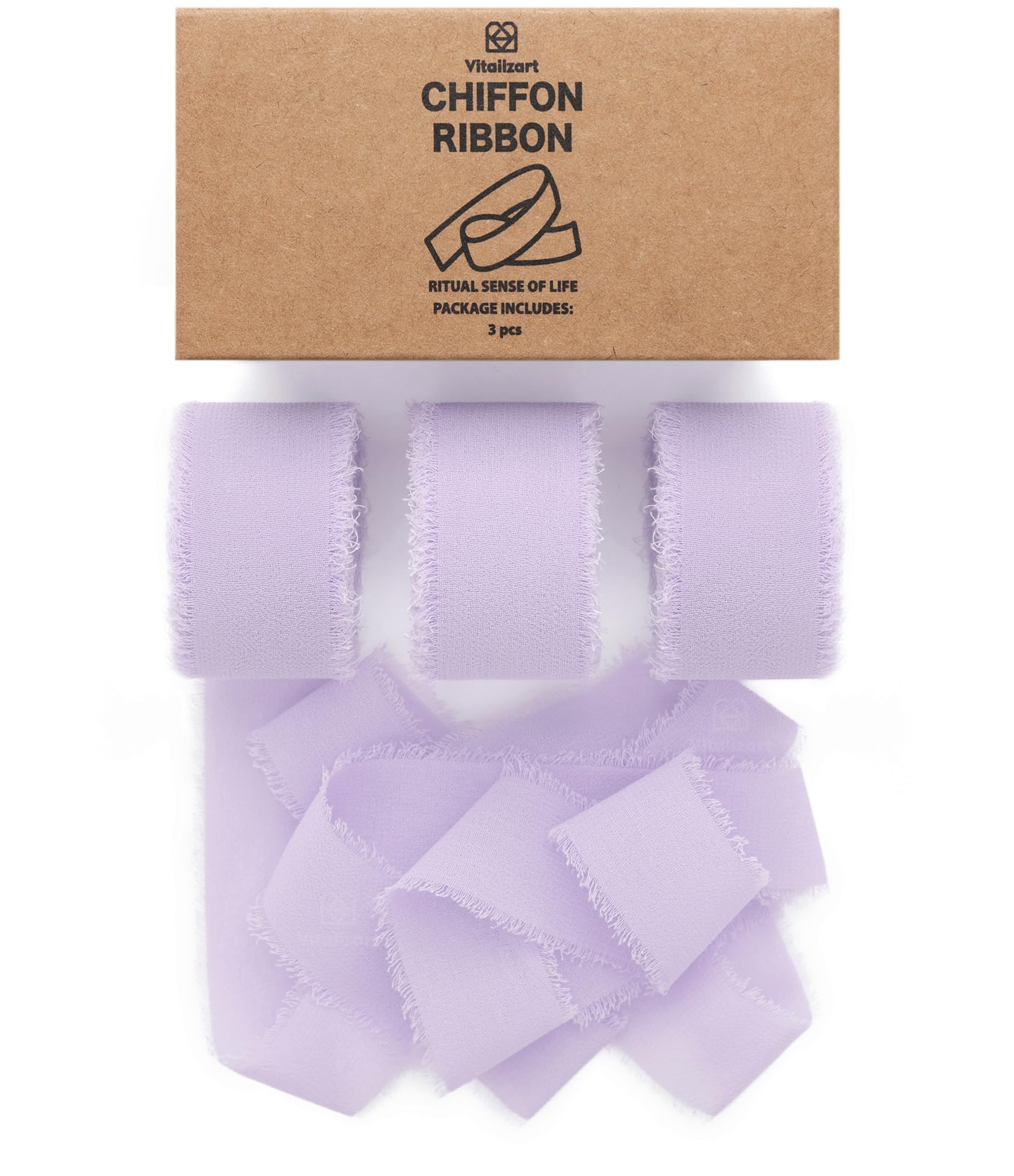 Vitalizart Lavender Purple Chiffon Silky Ribbon 1" x 21Yd Fringe Edge, Fabric Lilac Ribbon Package (3 Rolls *7Yd) for Wedding Invitation, Bridal Bouquet, Decoration, Gift Wrapping, Bow Making