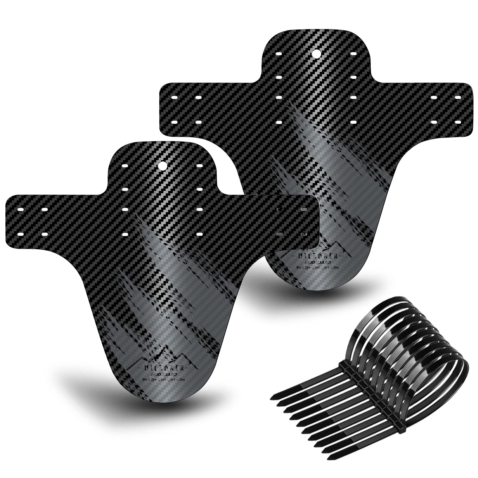 NICEDACK Bike Fender, MTB Mud Guard Front and Rear Compatible, Downhill Mountain Bike Mudguard Fits 20" 26" 27.5" 29 inch and Fat Bike (Black Gray, Small Carbon fiber embossing)